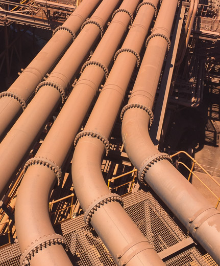 Lined pipe spools in iron ore processing plant