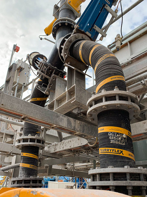 Slurryflex hose bends installed in a mineral process plant