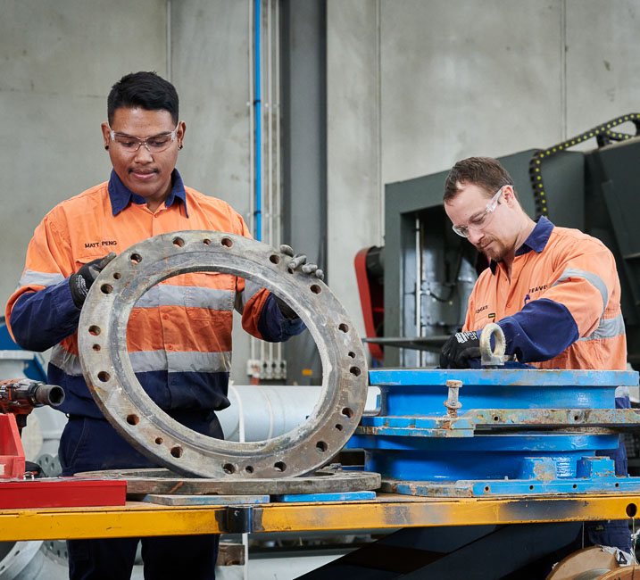 Maintenance team doing a ball check on a slurry gate valve